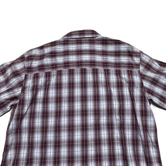 American Worker Shirt Mens Large Plaid Gray Burgundy Short Sleeve Casual - Picture 4 of 8